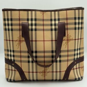 Burberry Vintage Haymarket Check Tote Bag in Coated Canvas and Leather